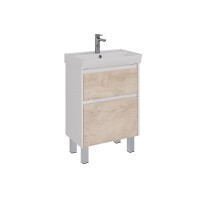 Тумба под раковину Lemark Combi 60 см, подвесная/напольная, корпус белый глянец, фасад дуб кантри матовый, LM03C60T-dub