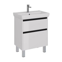 Тумба под раковину Lemark Combi 70 см, подвесная/напольная, планка черная матовая, цвет белый глянец, LM03C70T-black