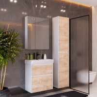 Тумба под раковину Lemark Combi 80 см, подвесная/напольная, корпус белый глянец, фасад дуб кантри матовый, LM03C80T-dub