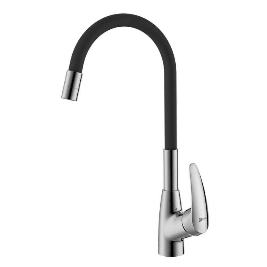 Смеситель Lemark Linara LM0415C-Black для кухонной мойки, с гибким изливом, хром/черный
