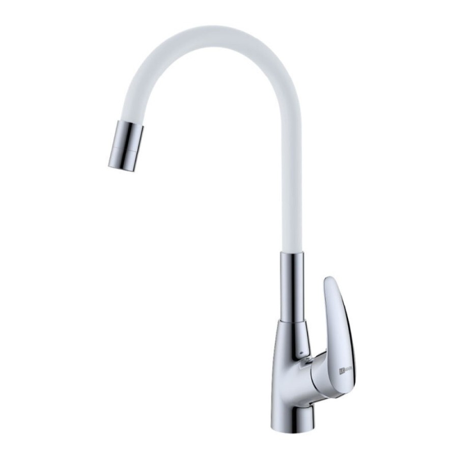 Смеситель Lemark Linara LM0415C-White для кухонной мойки, с гибким изливом, хром/белый