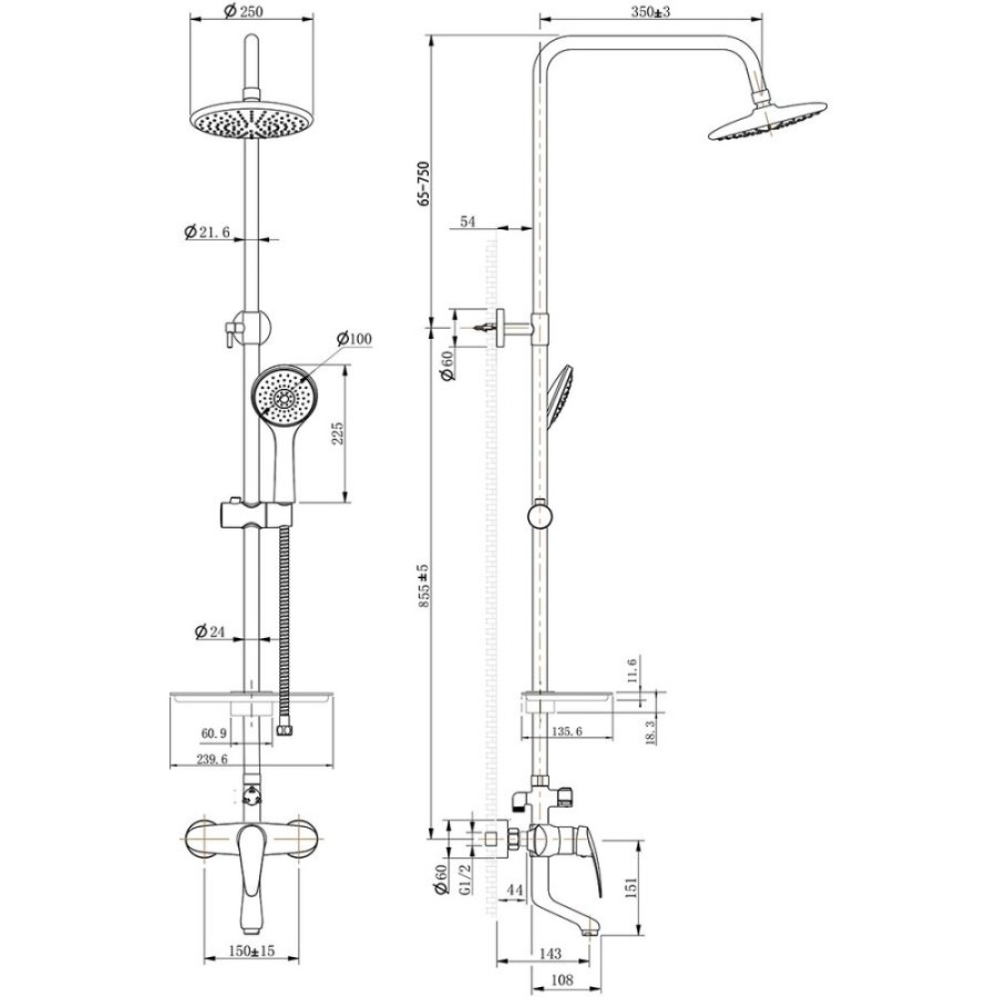 Душевая система Lemark Linara LM0462C, с изливом