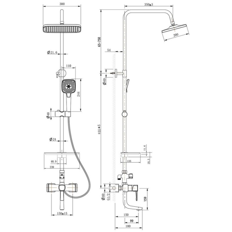 Душевая система Lemark Evitta LM0562C, с изливом, хром