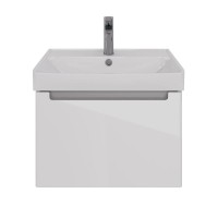 Тумба под раковину Lemark Buno mini 60 см, подвесная, планка серая матовая, цвет белый глянец, LM05BM60T