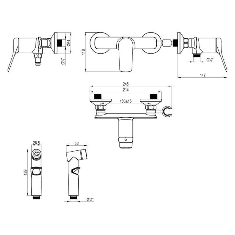 Гигиенический душ Lemark Ortus LM11318C, со смесителем, хром