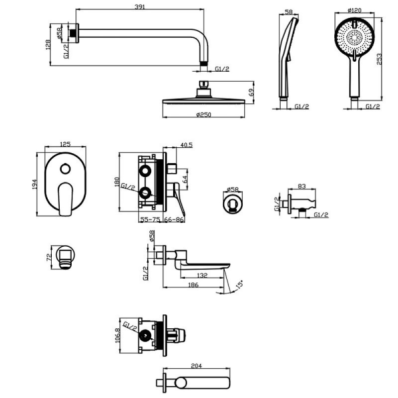 Душевая система Lemark Ortus LM11322C, хром