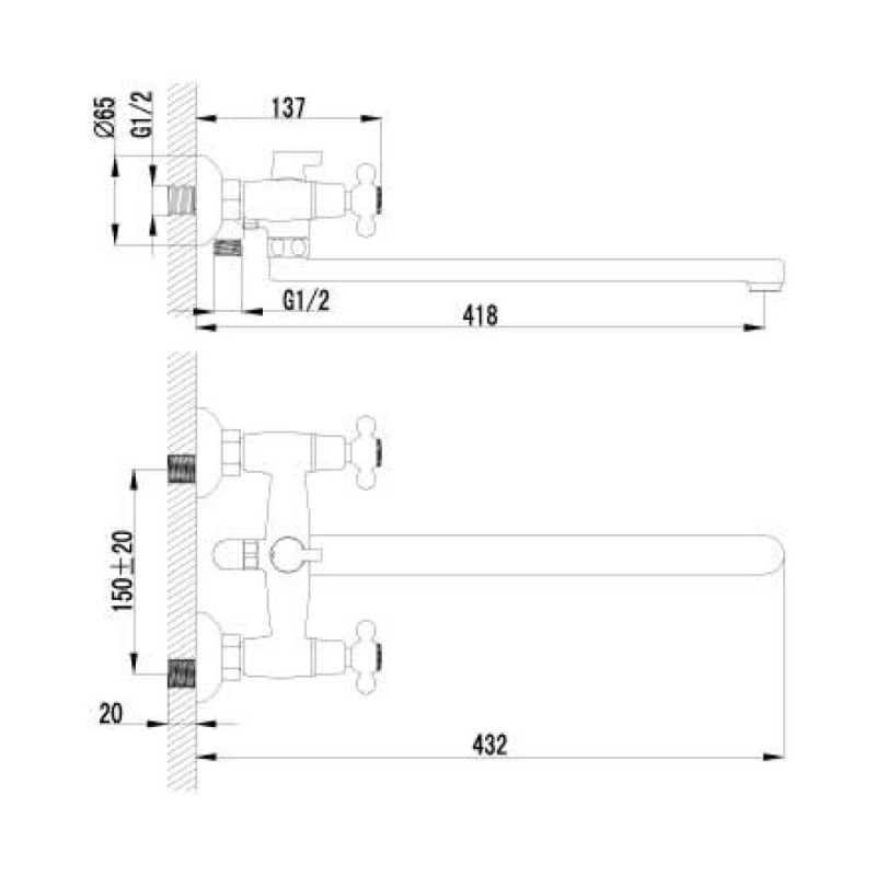 Смеситель Lemark Standard LM2112C универсальный для ванны и душа, хром