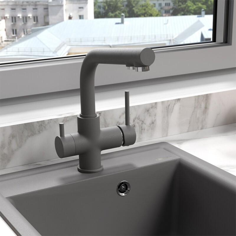 Смеситель для кухонной мойки Lemark Comfort LM3061PGS с подключением к фильтру, серый шёлк