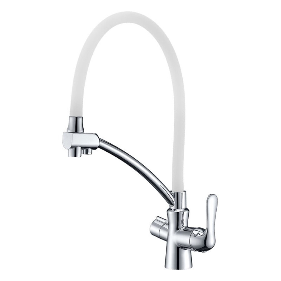 Смеситель Lemark Comfort LM3070C-White для кухни с подключением к фильтру с питьевой водой, хром/белый