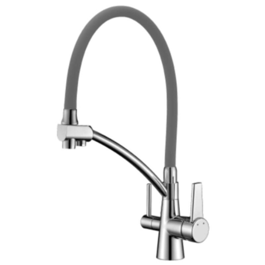 Смеситель Lemark Comfort LM3071C-Gray для кухонной мойки, с подключением к фильтру, хром/серый