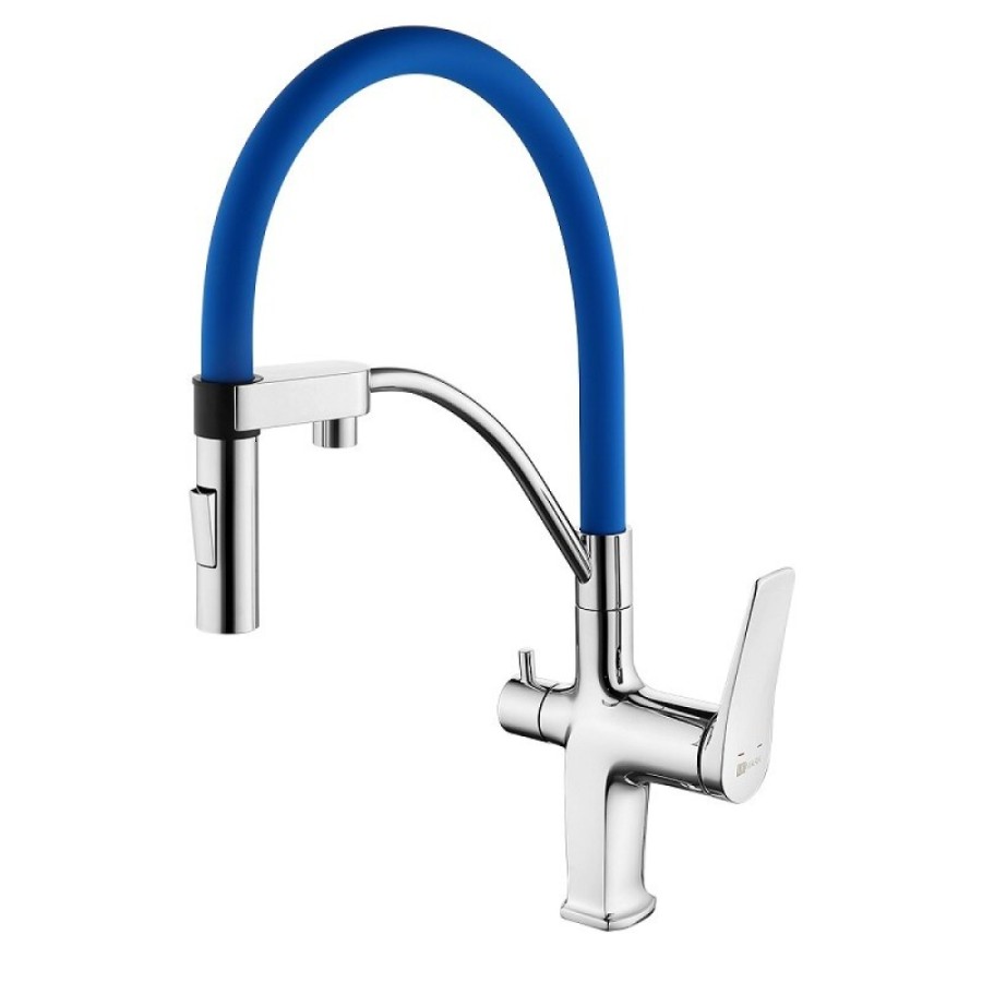 Смеситель Lemark Comfort LM3074C-Blue, для кухни с подключением к фильтру с питьевой водой, хром/синий