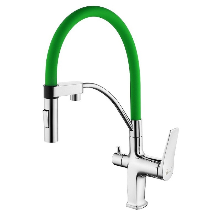 Смеситель Lemark Comfort LM3074C-Green, для кухни с подключением к фильтру с питьевой водой, хром/зеленый