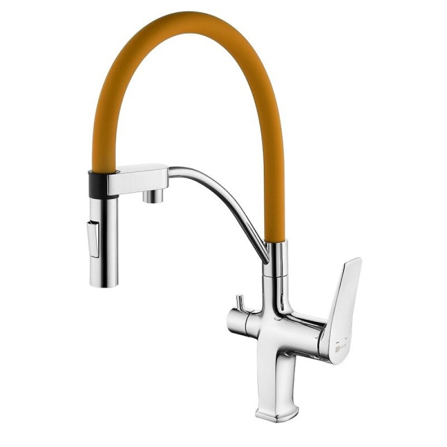 Смеситель Lemark Comfort LM3074C-Orange, для кухни с подключением к фильтру с питьевой водой, хром/оранжевый