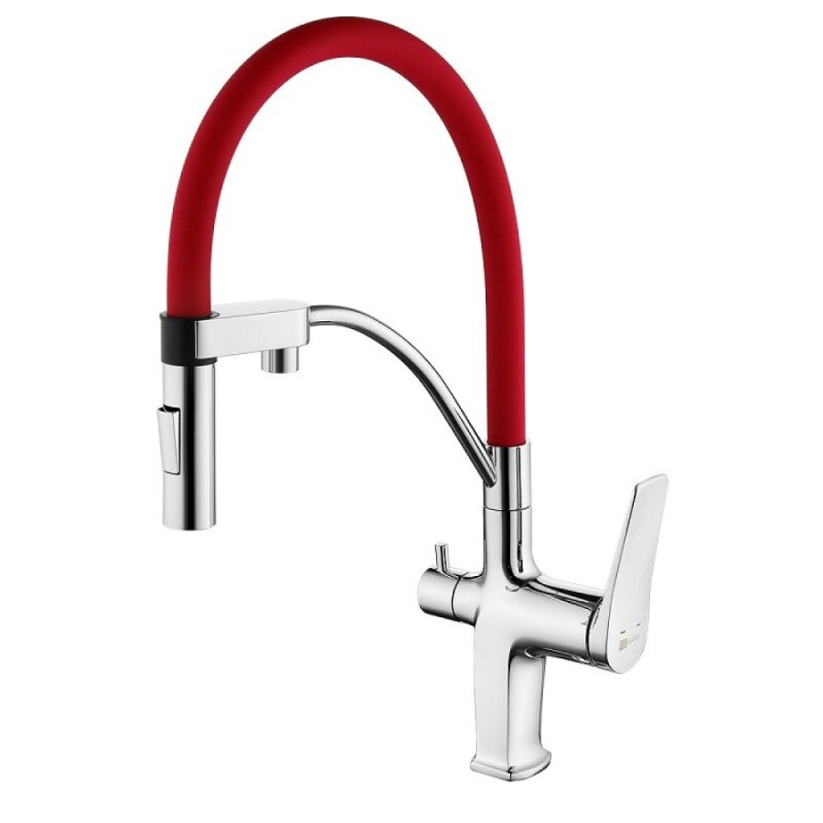 Смеситель Lemark Comfort LM3074C-Red для кухонной мойки, с подключением к фильтру, хром/красный