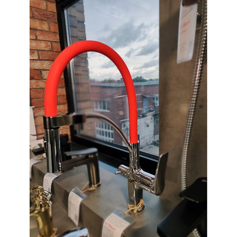 Смеситель Lemark Comfort LM3074C-Red для кухонной мойки, с подключением к фильтру, хром/красный