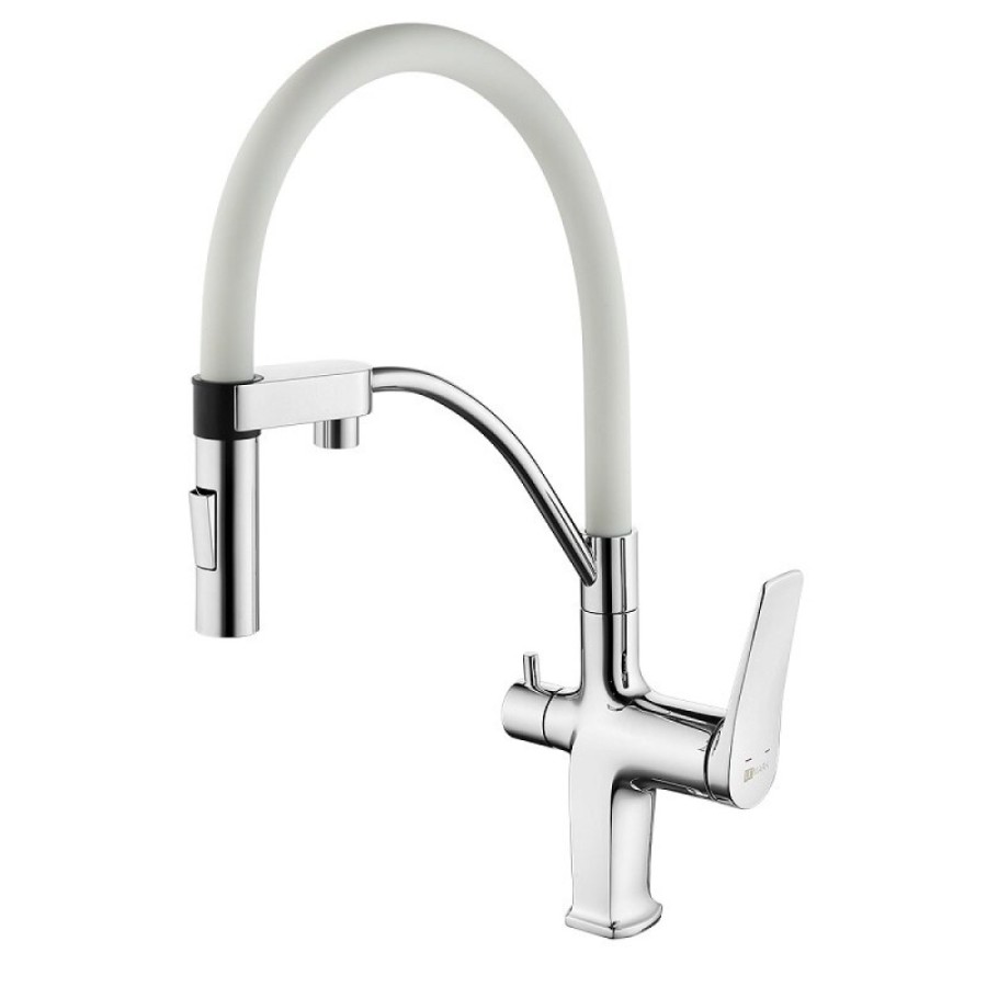 Смеситель Lemark Comfort LM3074C-White, для кухни с подключением к фильтру с питьевой водой, хром/белый