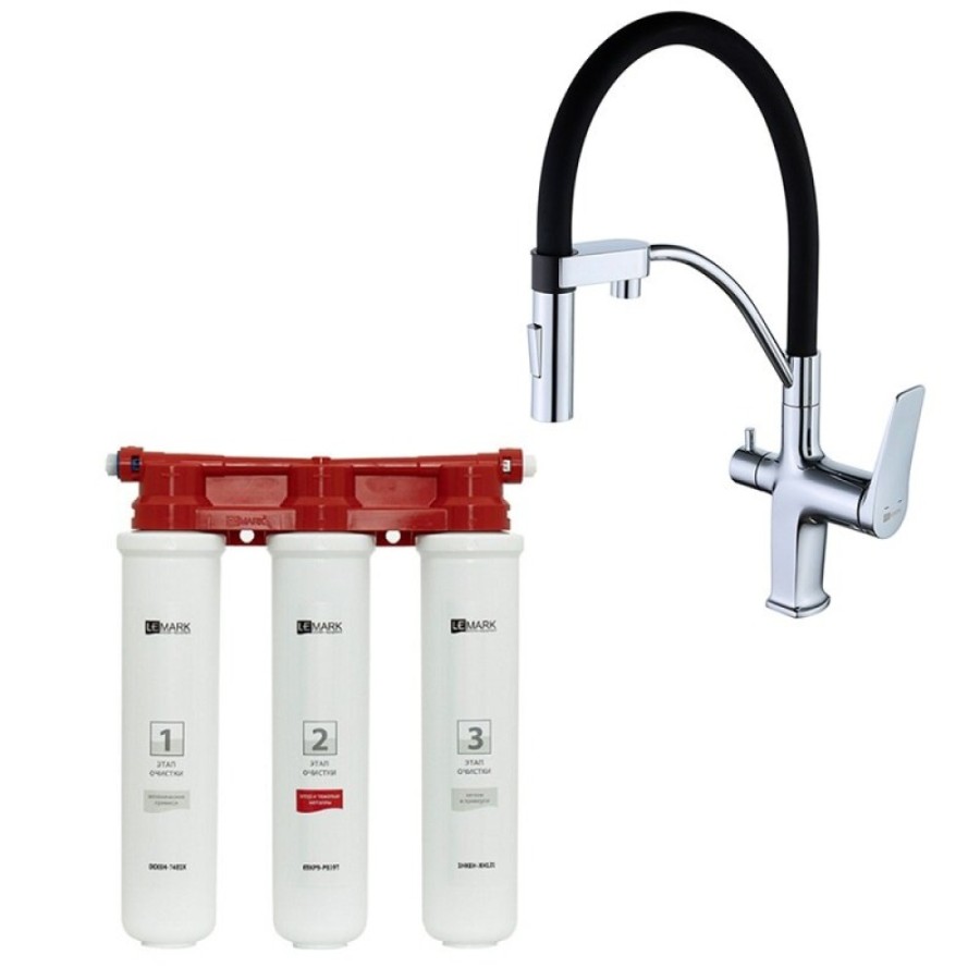 Смеситель для кухонной мойки Lemark Comfort LM3074C085, с фильтром Basic, хром/черный