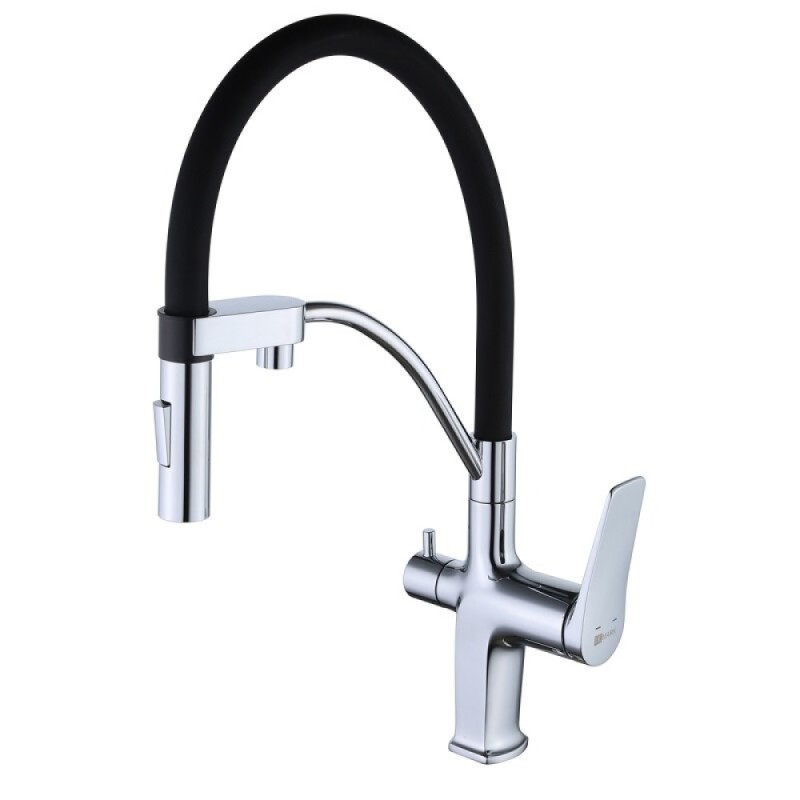 Смеситель для кухонной мойки Lemark Comfort LM3074C086, с фильтром Optima, хром/черный