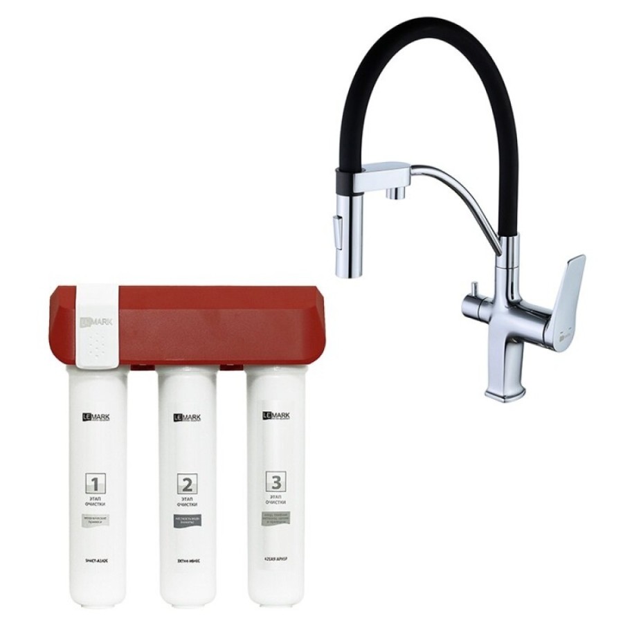 Смеситель для кухонной мойки Lemark Comfort LM3074C086, с фильтром Optima, хром/черный