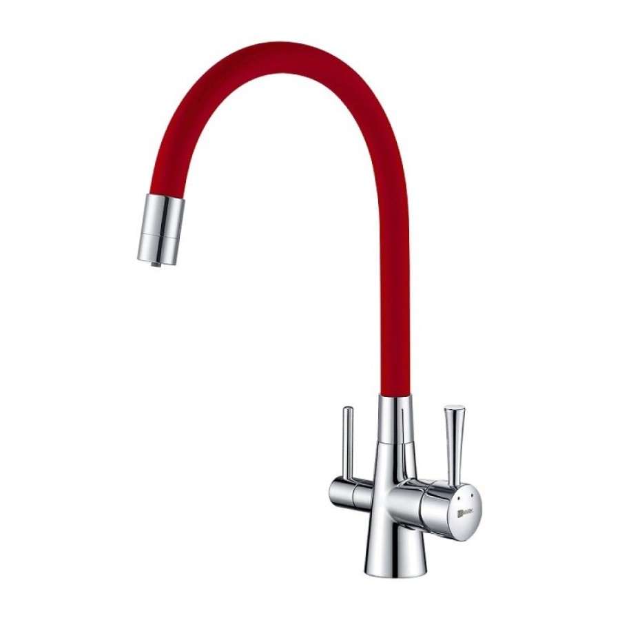 Смеситель для кухонной мойки Lemark Comfort LM3075C-Red, с подключением к фильтру с питьевой водой, хром/красный