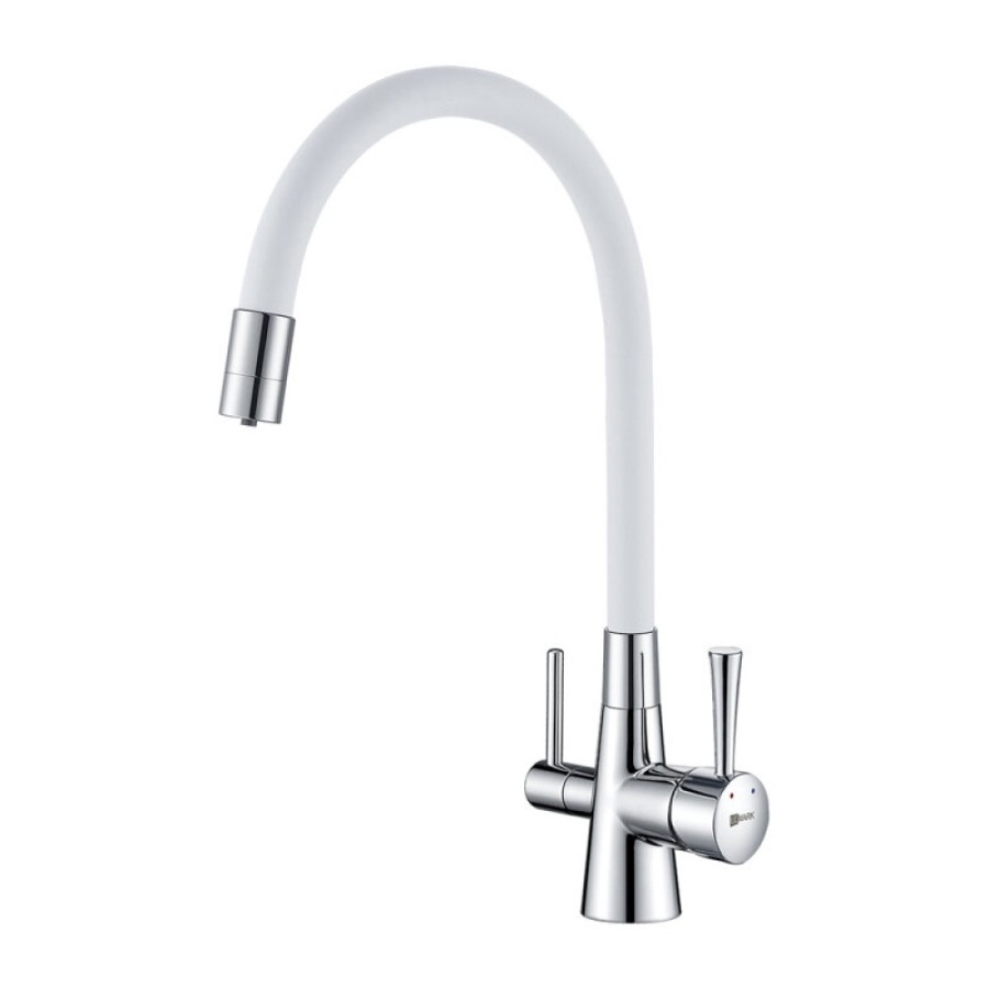 Смеситель Lemark Comfort LM3075C-White для кухонной мойки, с подключением к фильтру питьевой воды, хром/белый