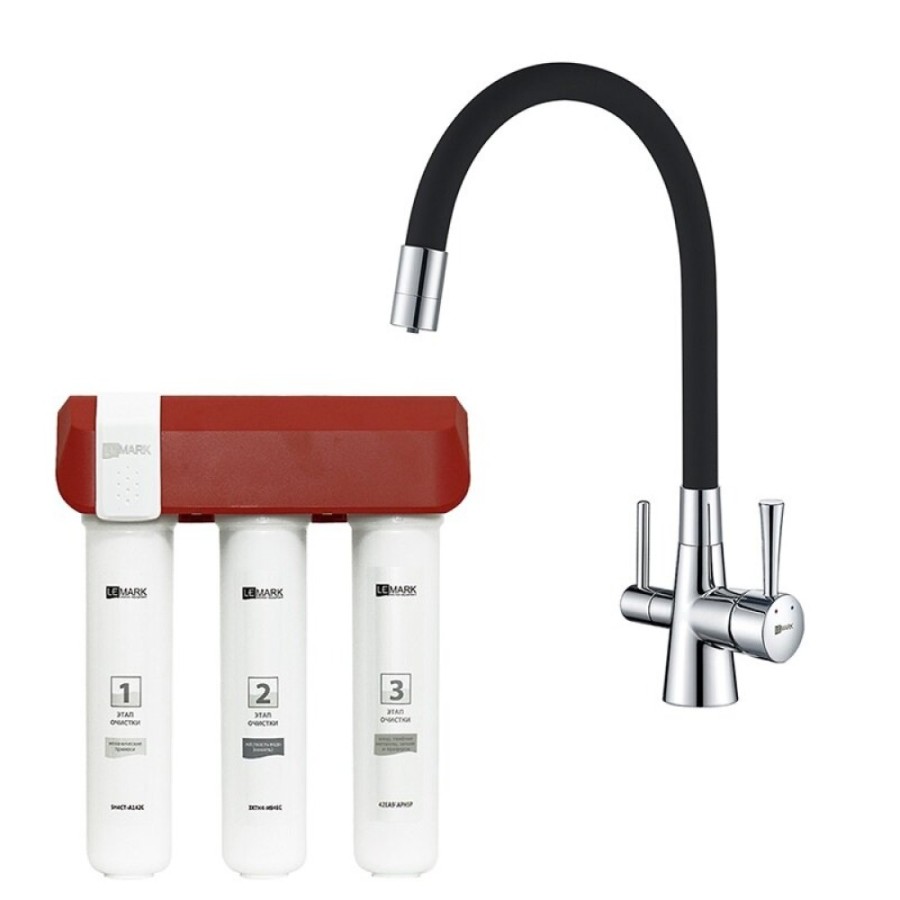 Смеситель для кухонной мойки Lemark Comfort LM3075C086, с фильтром Optima, хром/черный