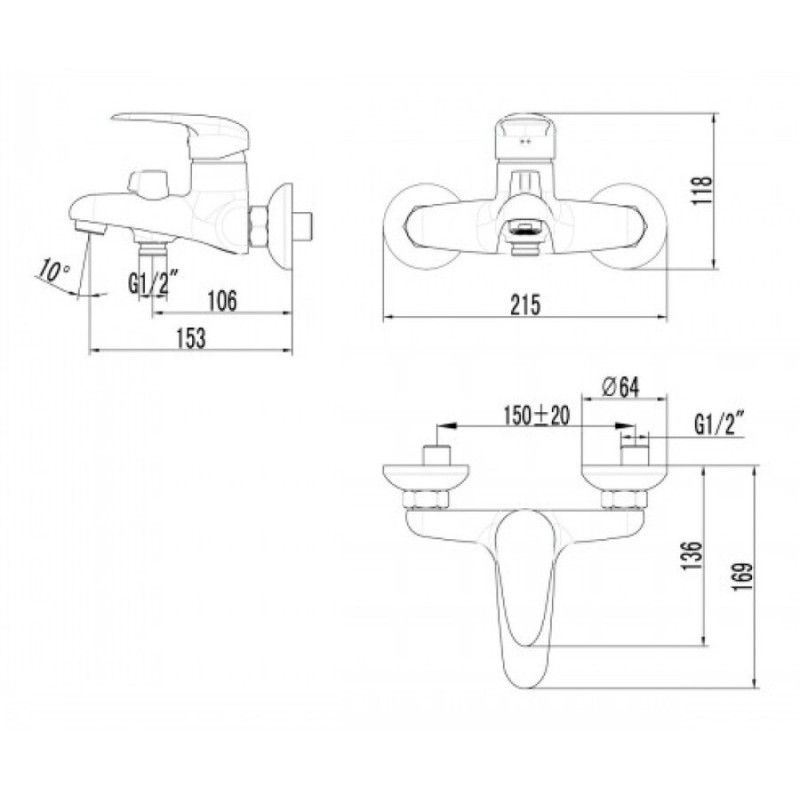 Смеситель Lemark Pramen LM3314C для ванны, с душевой лейкой, хром