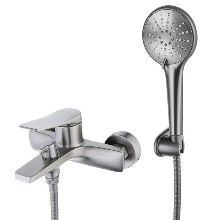 Смеситель для ванны и душа Lemark Bronx LM3714GM, с душевым гарнитуром, графит