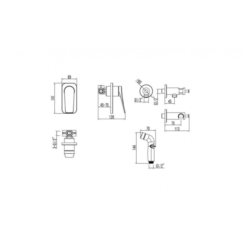 Гигиенический душ Lemark Bronx, LM3719GM, со смесителем, графит