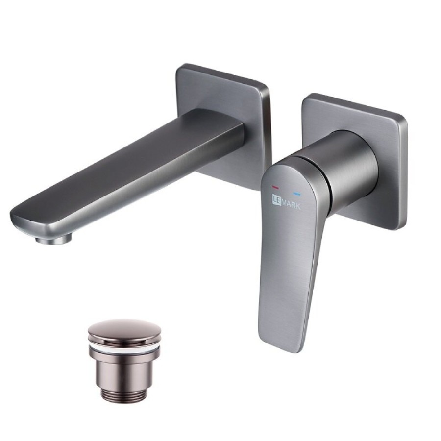 Смеситель для раковины Lemark Bronx LM3736GM, с донным клапаном, графит
