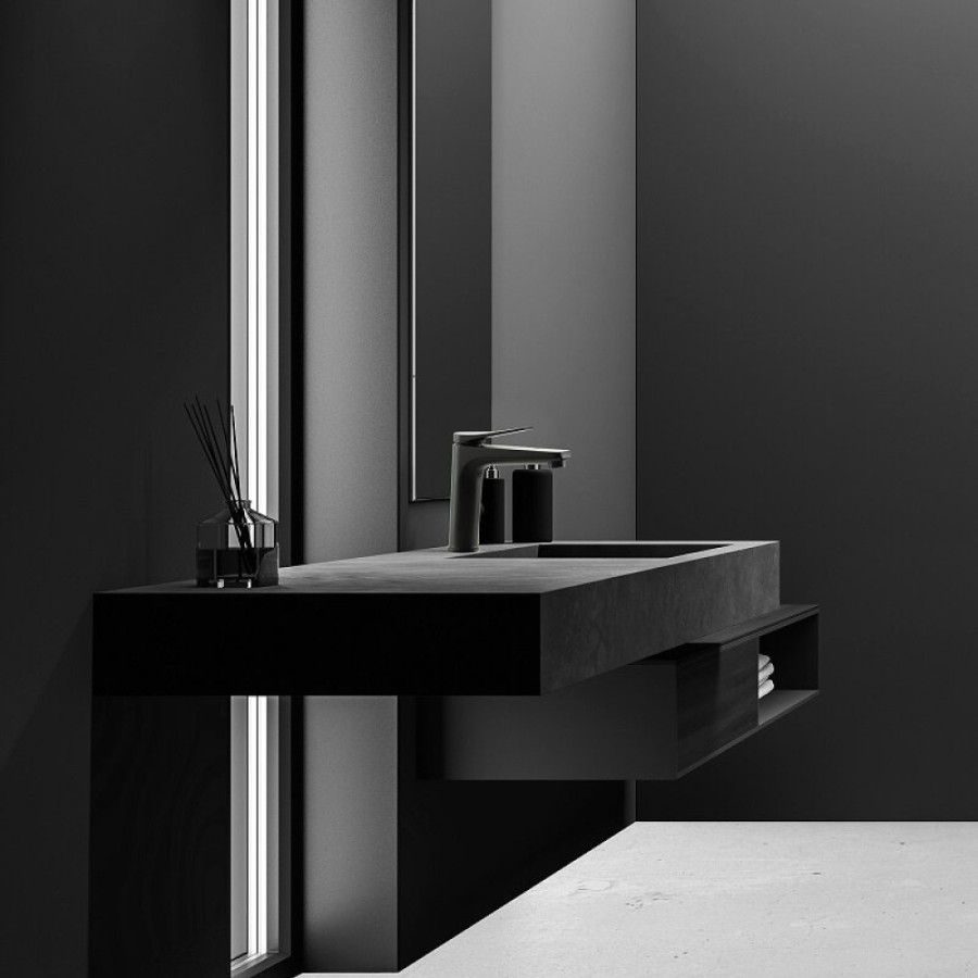 Смеситель для раковины Lemark Bronx LM3737BL, с донным клапаном, черный