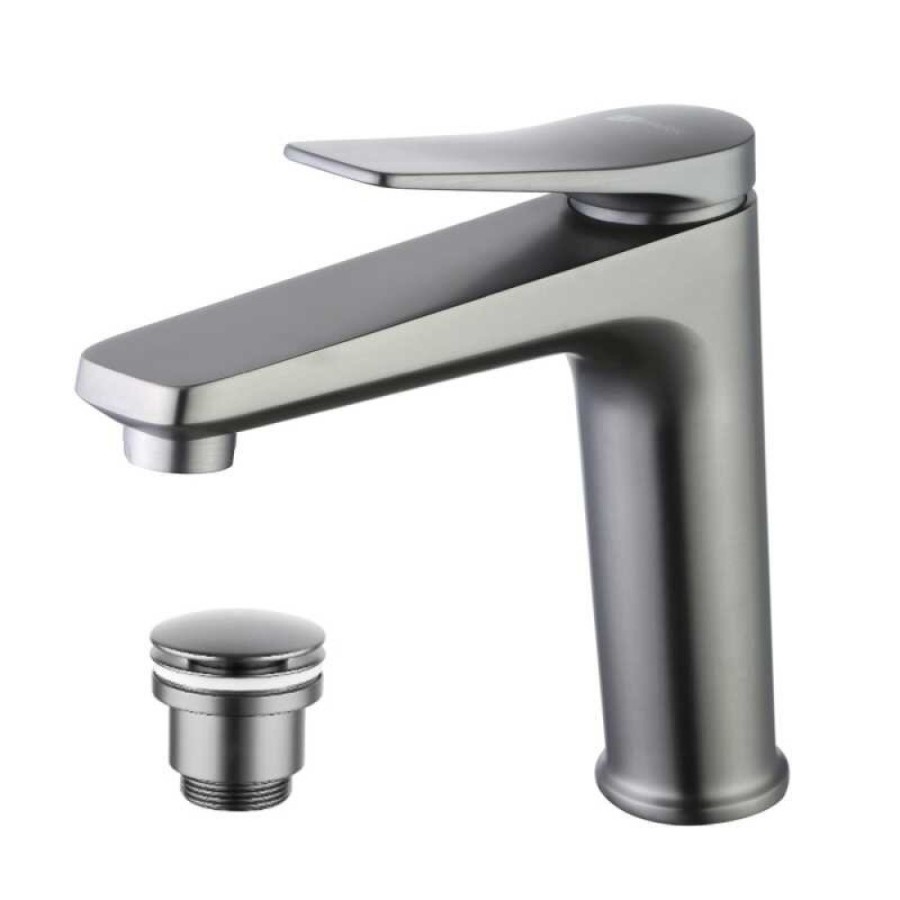 Смеситель для раковины Lemark Bronx LM3737GM, с донным клапаном, графит