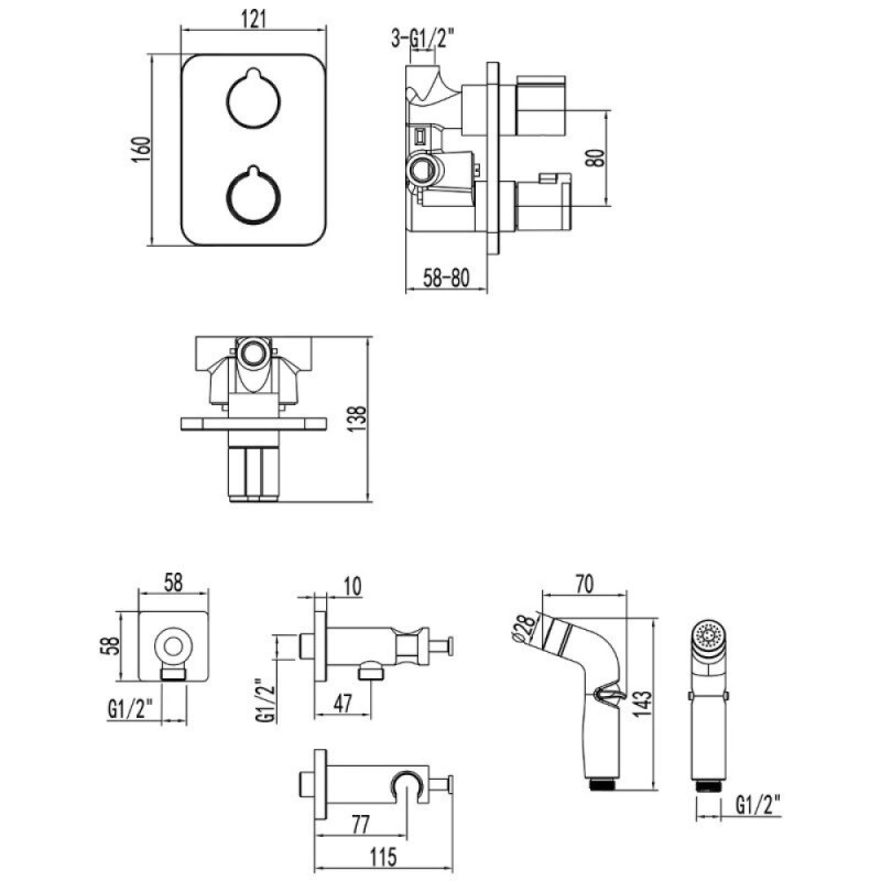 Гигиенический душ Lemark Bronx LM3740BL, со смесителем, черный