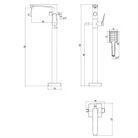 Смеситель напольный Lemark Bronx LM3744GM, для ванны, с душевым гарнитуром, графит