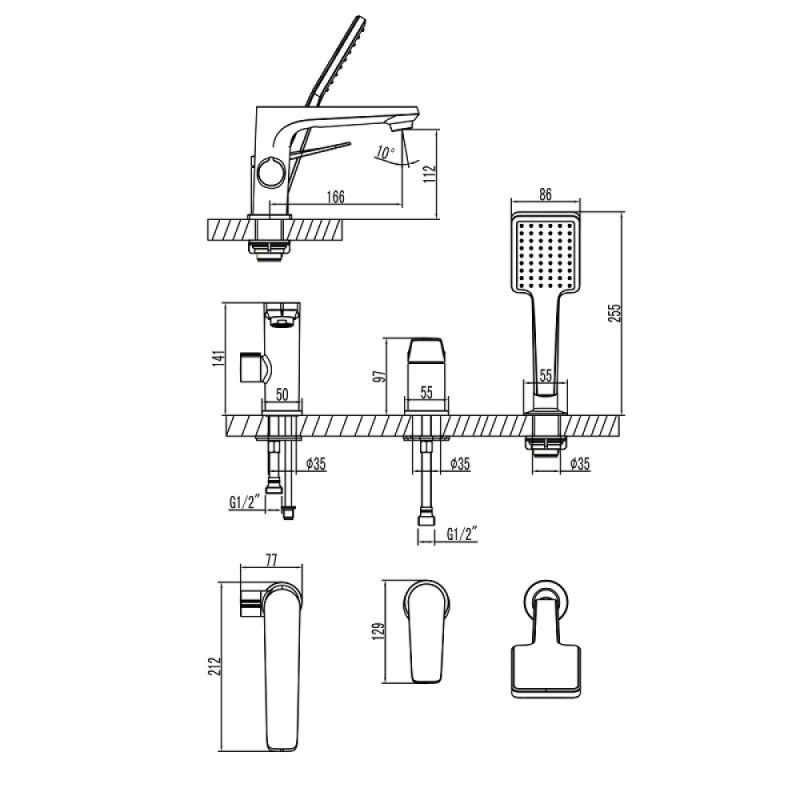 Смеситель Lemark Bronx LM3745BL, на борт ванны, черный