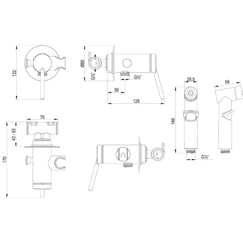 Гигиенический душ Lemark Minima LM3819C, со смесителем, хром