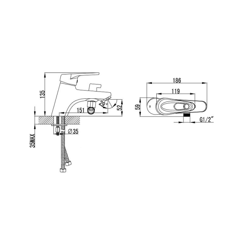 Смеситель на борт ванны Lemark Luna LM4115C, с душевым гарнитуром, хром