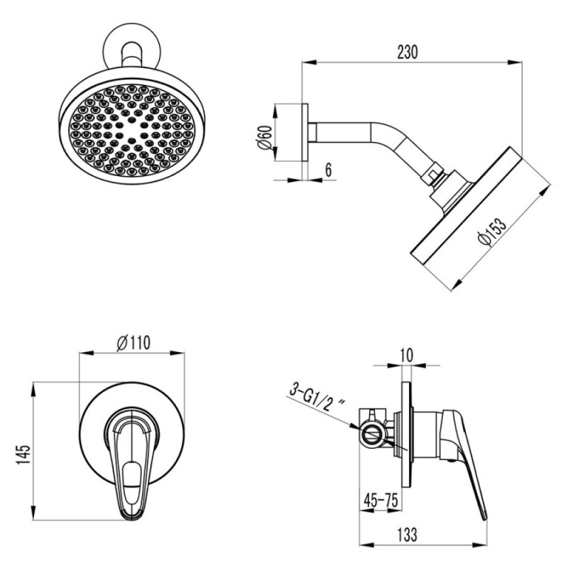 Душевая система Lemark Luna LM4120C, хром