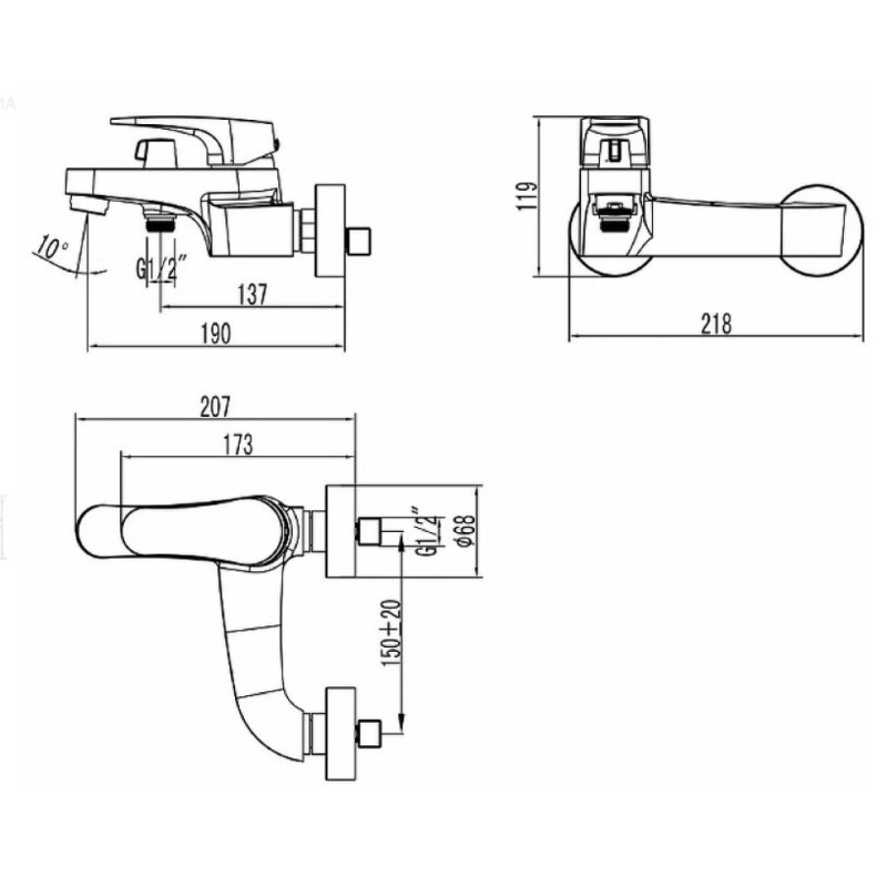 Смеситель Lemark Shift LM4334C для ванны, с душевым гарнитуром, хром
