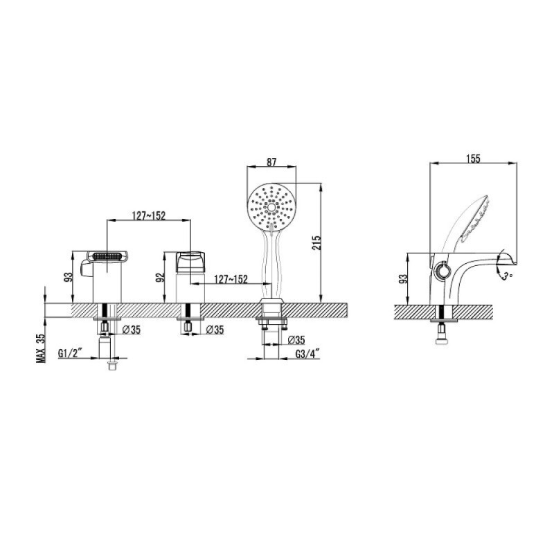 Смеситель Lemark Shift LM4345C, на борт ванны, хром