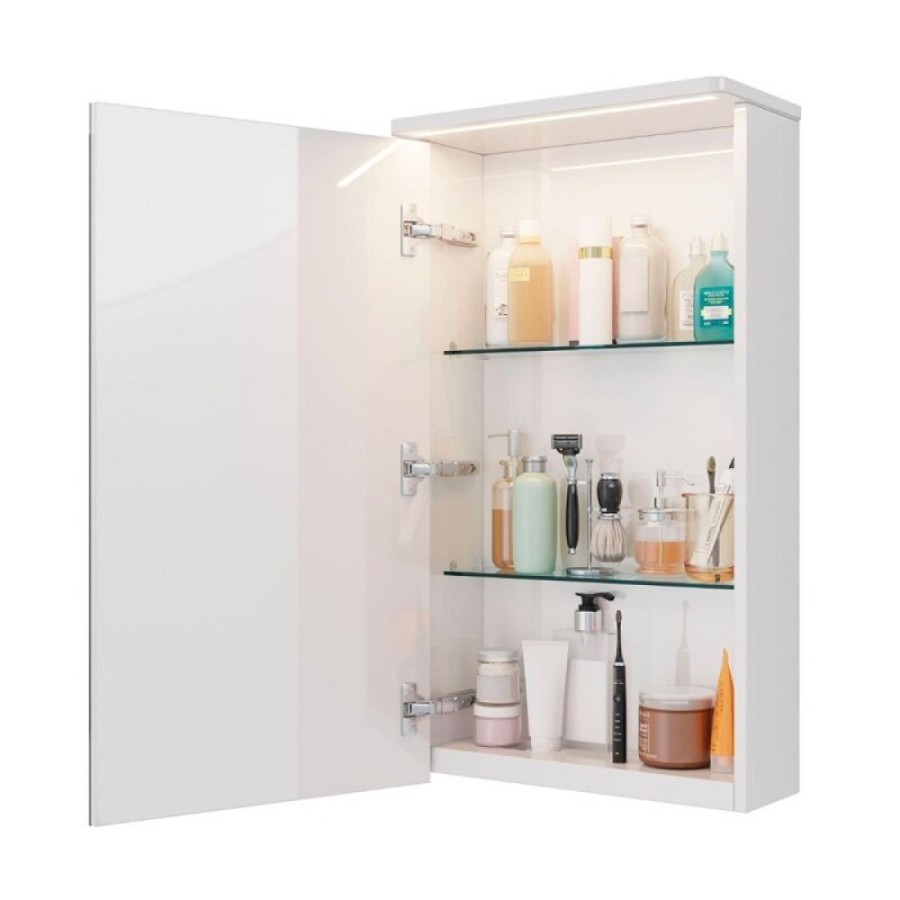 Шкаф зеркальный Lemark Zenon 45 х 80 см, левый, с LED-подсветкой, теплый свет, цвет корпуса белый глянец, LM45ZS-Z