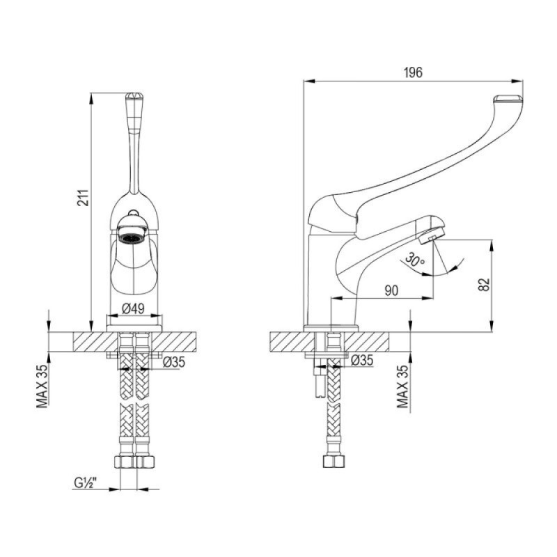 Смеситель для раковины Lemark Project, LM4636C, медициский, хром