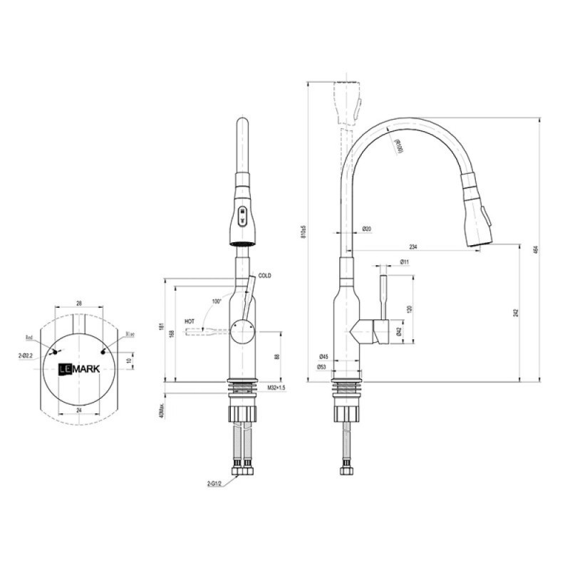Смеситель Lemark Expert LM5082S-Gray для кухонной мойки, с гибким изливом, хром/серый