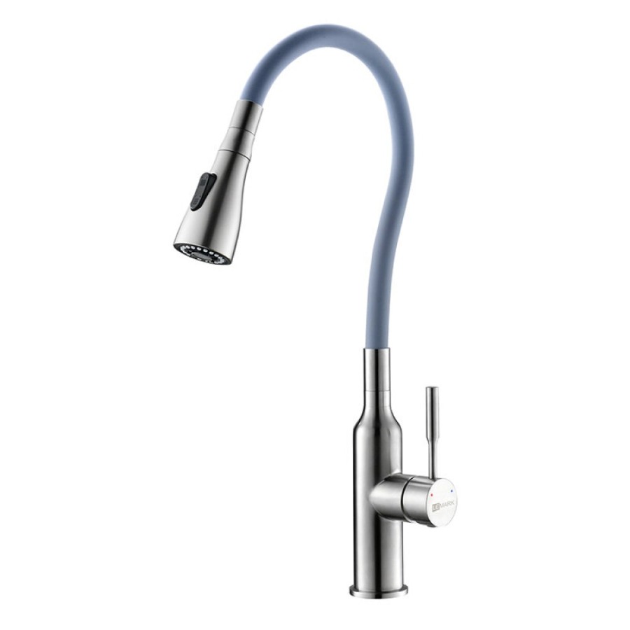 Смеситель Lemark Expert LM5082S-Gray для кухонной мойки, с гибким изливом, хром/серый