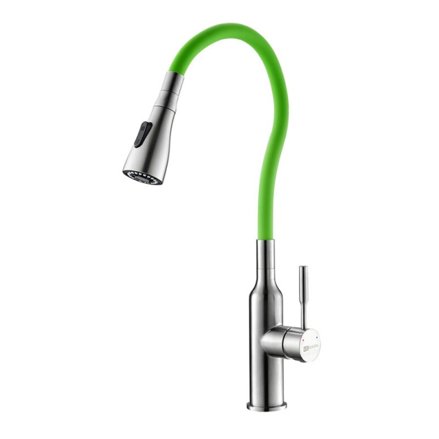 Смеситель Lemark Expert LM5082S-Green для кухни с гибким изливом, хром/зеленый