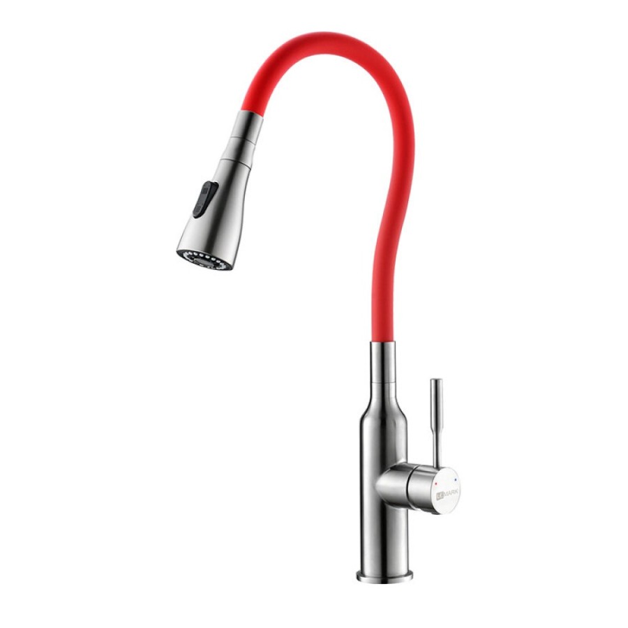 Смеситель Lemark Expert LM5082S-Red для кухни с гибким изливом, хром/красный