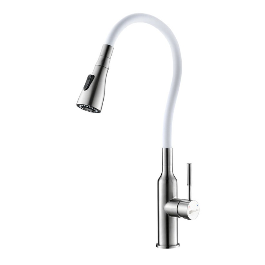 Смеситель Lemark Expert LM5082S-White для кухни с гибким изливом, хром/белый