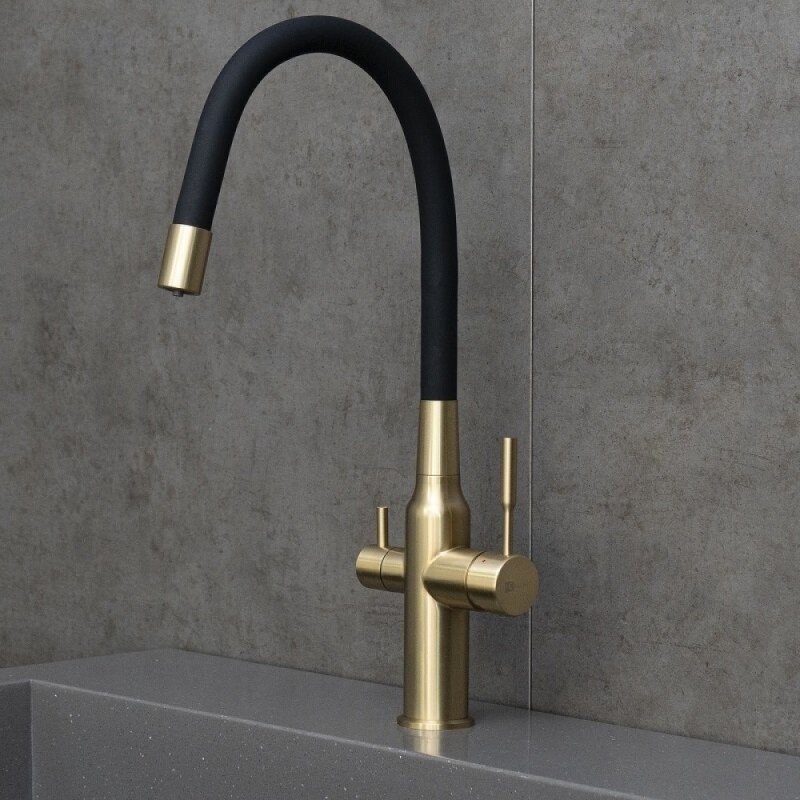 Смеситель для кухонной мойки Lemark Expert LM5083LGN-Black, с подключением к фильтру с питьевой водой, золото/черный