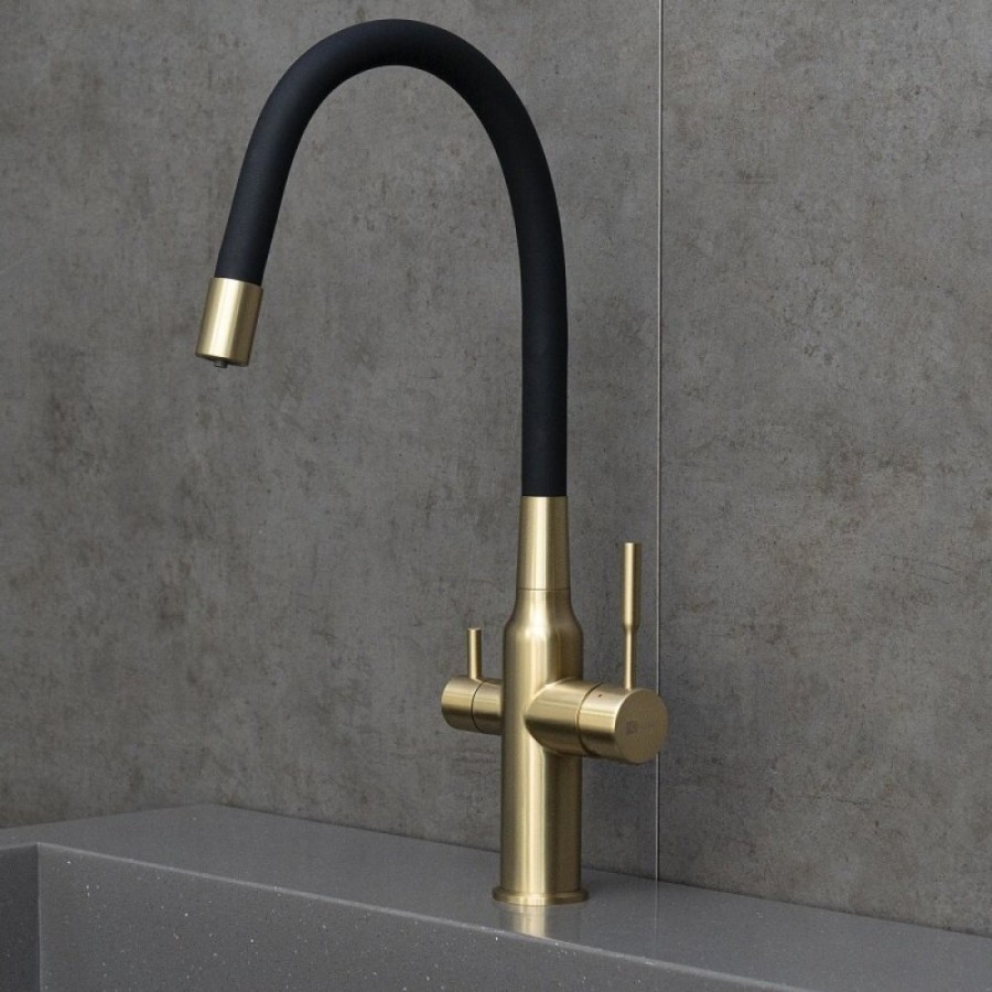Смеситель для кухонной мойки Lemark Expert LM5083LGN-Black, с подключением к фильтру с питьевой водой, золото/черный