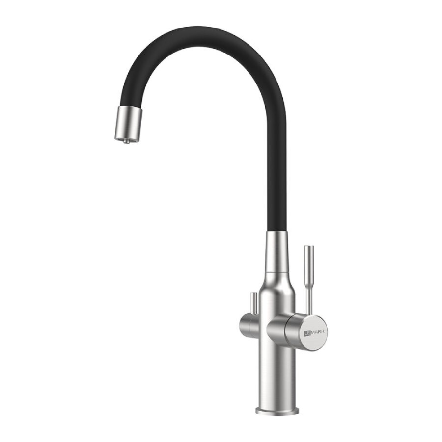 Смеситель для кухонной мойки Lemark Expert LM5083S-Black, с подключением к фильтру с питьевой водой, сталь/черный